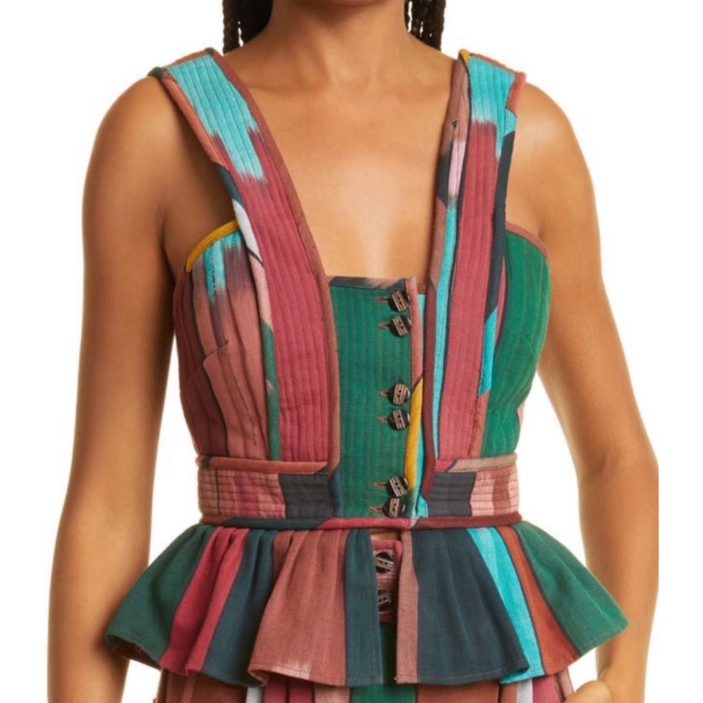 Ulla Johnson Andira Ruffle Hem Multicolored Ikat PePlum Top NWT 10